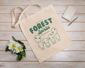 Bolsa de espíritus del bosque Kodama / Bolsa de mano ecológica / Reutilizable / Bolsa de mano de lona de algodón / Bolsa sostenible / Bolsa de mano de anime de regalo perfecto