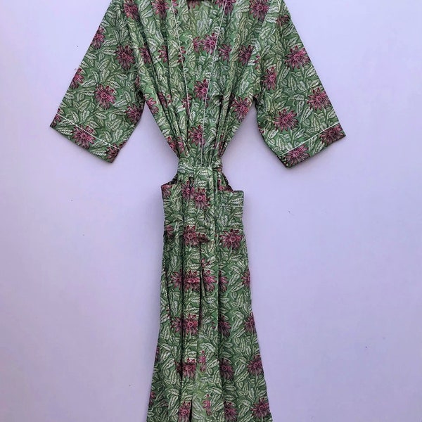 Floral Print Robe, Indian Handmade Robe, Bridesmaid Robe, Dressing Dress, Boho Robe, Bohemian Robe, Vacation Robe, Christmas Gift For Her