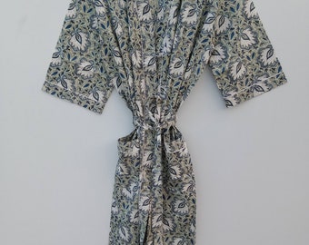 Indian Handmade Floral Printed Kimono, 100% Pure Cotton Kimono, Women Bathrobe, Bridesmaid Robe, Women Dress, Night Wear, Gift For Her