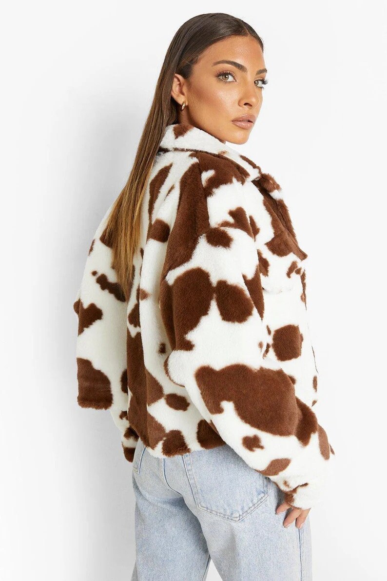 Cow print cheap jacket womens