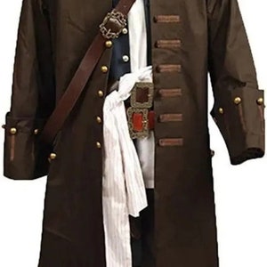 Handcrafted Men's Caribbean Pirates Jack Cosplay Coat Costume