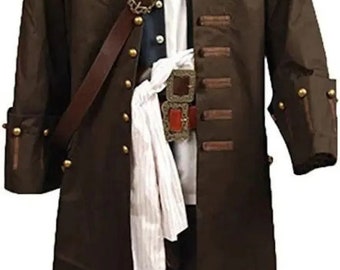 Handcrafted Men's Caribbean Pirates Jack Cosplay Coat Costume