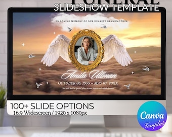 White Gold Elegant Funeral Slideshow Template for Memorial Service, Celebration of Life, Canva Slideshow Template, Funeral Video Template