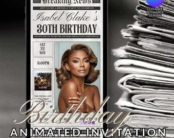 Vintage Birthday Party Newspaper Video Invitation Editable Animated Invitation Template Animated Birthday Party Motion Invitation Canva