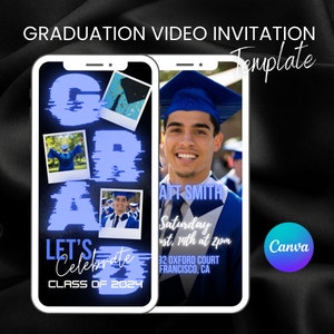 Blue Graduation Video Invitation, Grad Party Digital Invite, Animated Grad Announcement, Grad Party Invitation Canva, Editable Template