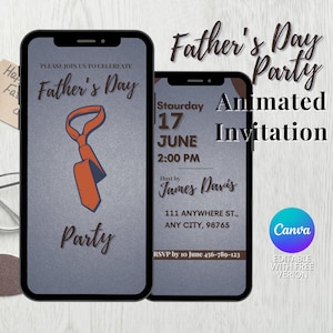 Invitación a la fiesta del Día del Padre Cena del Día del Padre Tarjeta de invitación digital animada video canva Dad Modern BrunchDigital Motion Invitation