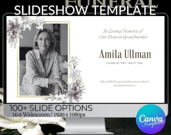 White and Flowers Funeral Slideshow Template for Memorial Service, Celebration of Life, Canva Slideshow Template, Funeral Video Template
