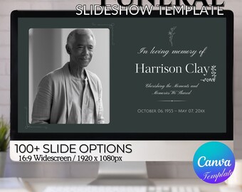 Dark Gray Minimal Funeral Slideshow Template for Memorial Service, Celebration of Life, Canva Slideshow Template, Funeral Video Template