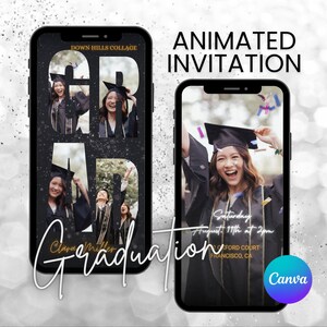 Graduation Animated Digital Invitation, Animated Grad Announcement, Grad Evite, Grad Party Invite, Canva Template, Motion Invitation