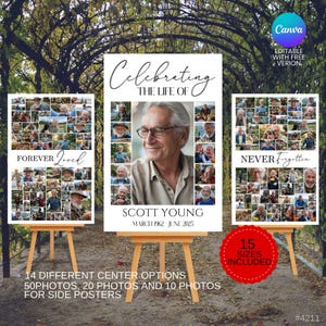 Funeral Photo Collage Sign Set for Memorial Service Editable Canva Template Funeral Poster Board Celebration of Life Picture Display