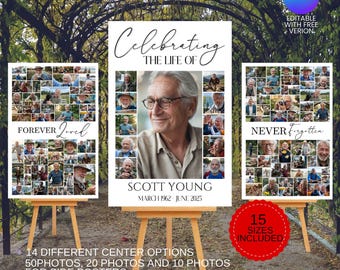 Funeral Photo Collage Sign Set for Memorial Service Editable Canva Template Funeral Poster Board Celebration of Life Picture Display