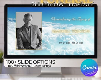 Cloud and Sky Funeral Slideshow Template for Memorial Service, Celebration of Life, Canva Slideshow Template, Funeral Video Template