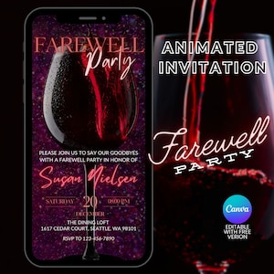 Red Wine Animated Farewell Party Digital Invitation Template Moving ...