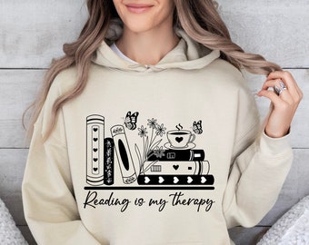 Reading is My Therapy Hoodie, Book Lover Sweatshirt For Women, Trendy Bookish Girl Shirt, Anti Social Book Club Themed Tee, Book Friend Gift