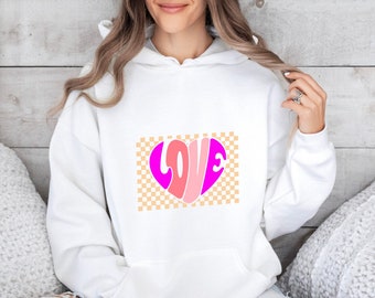 Love Hoodie, Valentine's Day Sweatshirt, Cute Heart Themed Shirt, Preppy Heart Sweat For Women,Gift For Girlfriend