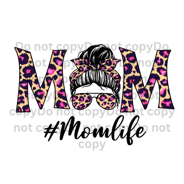 Mom life hot pink leopard print sunglasses hair bow pastel digital download png sublimation for t-shirt tumbler