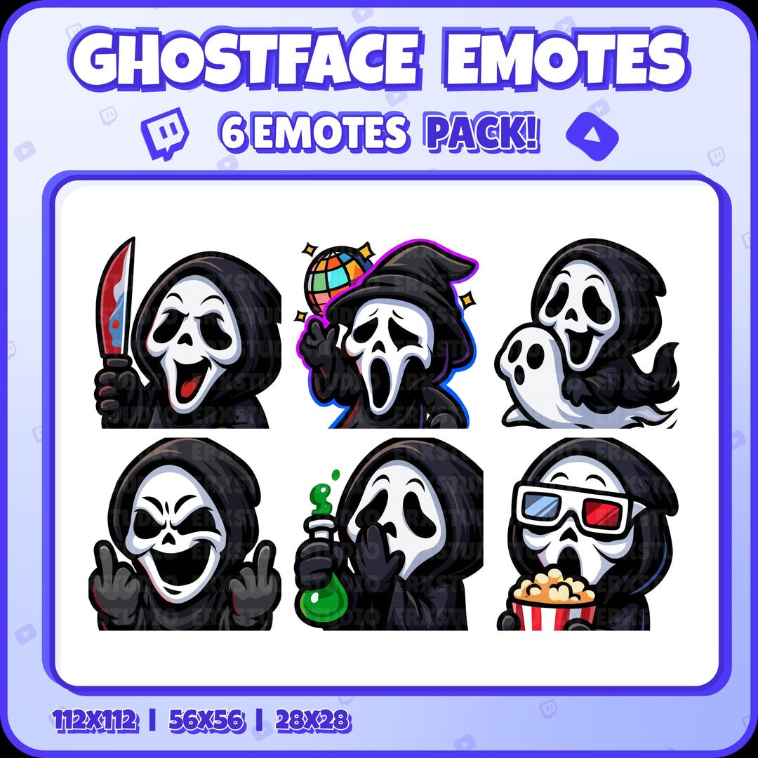 Ghostface Twitch Emotes – 6 Funny Horror Emotes Pack for Streamers ...