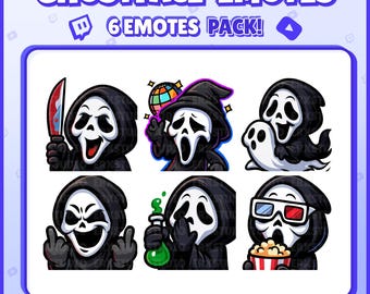 Emotes de Ghostface para Twitch: 6 divertidos emotes de terror para streamers / PNG para Discord, Kick / Descarga instantánea