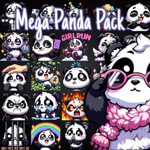 メガパンダパック x30 Twitch と Discord 用エモート、パンダエモート、かわいいパンダエモート、エモート、パンダ Twitch エモート