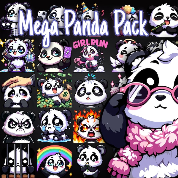 Mega Panda Pack x30 Emotes for Twitch and Discord, Panda Emotes, Cute Panda Emotes, Emotes, Panda Twitch Emotes