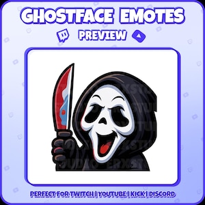 Ghostface Knife Twitch Emote – Läskig rolig emote för streamers, VTubers, Discord – PNG digital nedladdning
