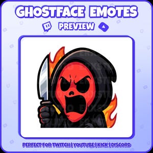 Ghostface Flame Knife Twitch Emote – Angry Fiery Reaction for Streamers, VTubers, Discord – PNG Digital Download