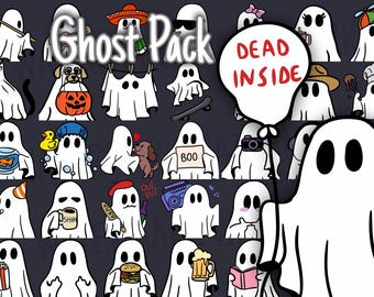 Ghost Pack x30 Emotes for Twitch and Discord, Ghost Emotes, Halloween Emotes, Spooky Emotes