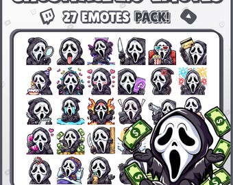 Ghostface 2.0 Twitch Emotes – 27 Funny Horror Emote Pack for Streamers | PNGs for Discord, Kick | Instant Download