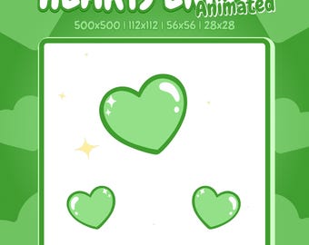 Green Hearts Animated Twitch Emote – Cute Sparkly Hearts for Streamers | PNG + GIF for Discord, Kick | Instant Download
