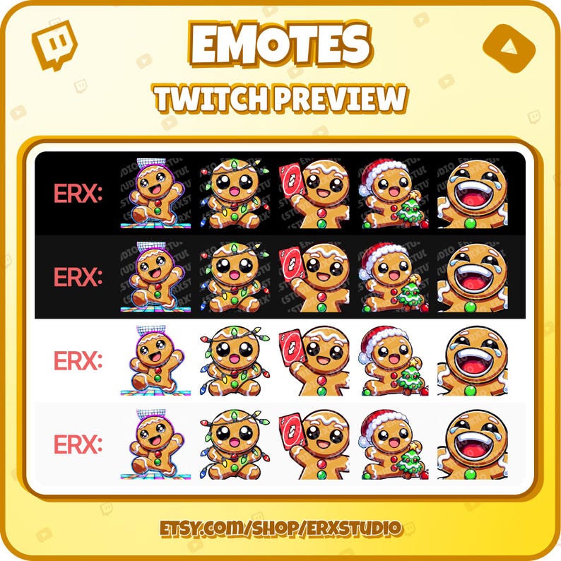 Gingerbread Twitch Emotes Pack – 20 Cute Christmas Emotes for Streamers ...
