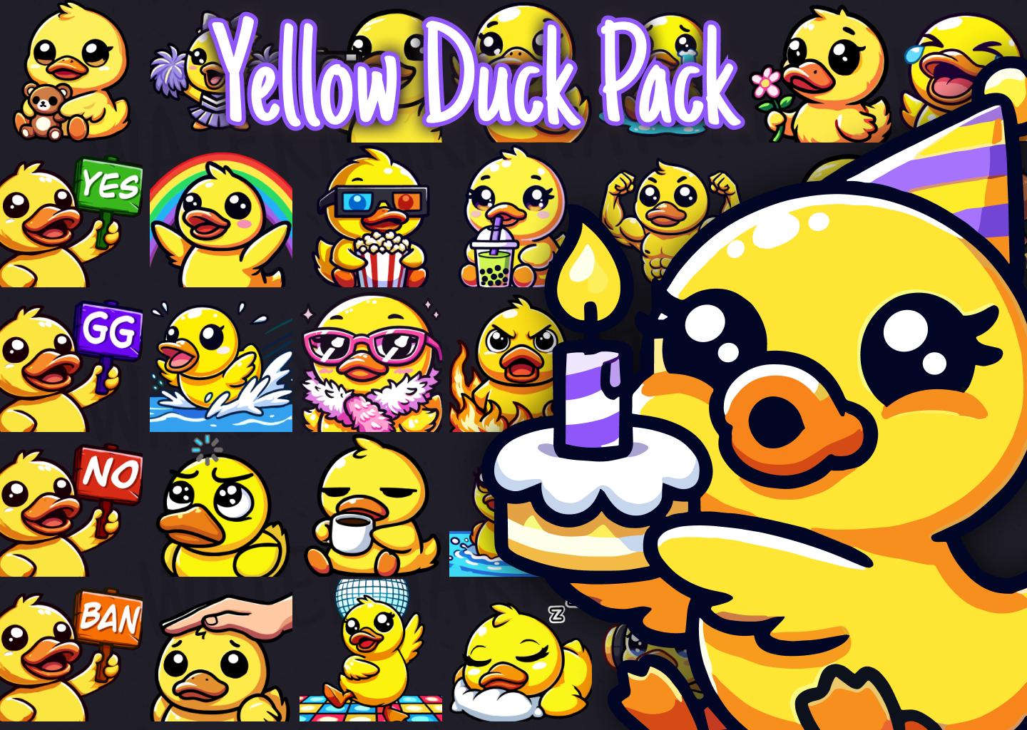 Yellow Duck Pack x30 Emotes for Twitch and Discord, Duck Emotes, Cute Duck Emotes, Emotes, Duck Twitch Emotes