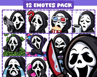 Animated Ghostface Twitch Emotes – 12 Funny Animated Horror Emotes Pack for Streamers | PNGs for Discord, Kick | Instant Download