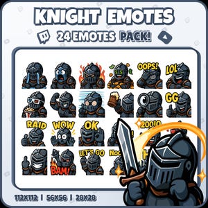 Knight Twitch Emotes – 24 Medieval Warrior Emotes for Streamers, Discord, VTubers – PNG Digital Download
