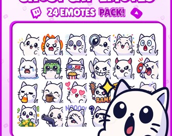Geister Katze Twitch Emotes - 24 süße und Lustige Geister Katze Emotes für Streamer, Discord, VTubers - PNG Digital Download