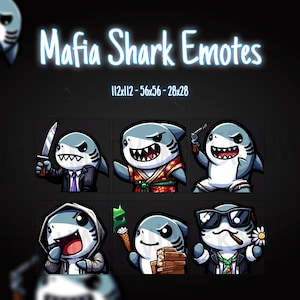Mafia Shark Emote Pack for Twitch and Discord, Shark Emote, Cool Shark Emote, Emotes, Shark Twitch Emotes