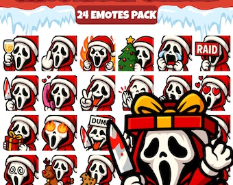 Emotki Świętego Mikołaja Ghostface na Twitchu – 24 upiorne i świąteczne emotikony dla streamerów | PNG dla Discorda, Kick | Pobierz natychmiast