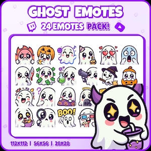 Ghost Twitch Emotes – 24 Cute and Spooky Ghost Emotes for Streamers, VTubers, Discord – Halloween PNG Digital Download