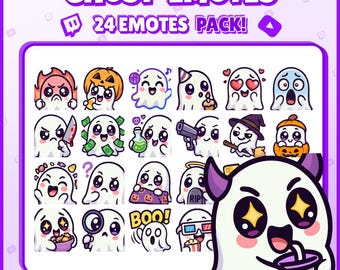 Ghost Twitch Emotes – 24 Cute and Spooky Ghost Emotes for Streamers, VTubers, Discord – Halloween PNG Digital Download