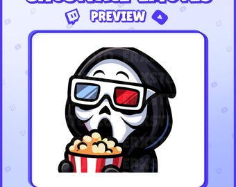 Ghostface Popcorn Twitch Emote – Funny Movie Reaction Emote for Streamers, VTubers, Discord – PNG Digital Download