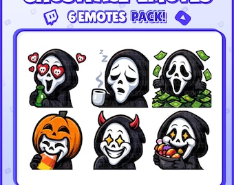 Emotes de Ghostface para Twitch: 6 divertidos emotes de terror para streamers / PNG para Discord, Kick / Descarga instantánea