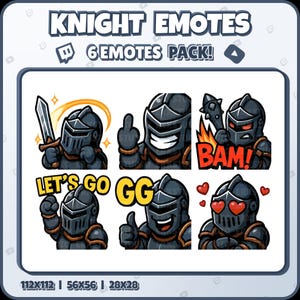 Knight Twitch Emotes – 6 Medieval Warrior Emotes for Streamers, Discord, VTubers – PNG Digital Download