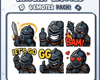 Knight Twitch Emotes – 6 Medieval Warrior Emotes for Streamers, Discord, VTubers – PNG Digital Download