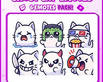 Ghost Cat Twitch Emotes – 6 Cute and Funny Ghost Cat Emotes for Streamers, Discord, VTubers – PNG Digital Download