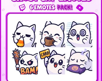 Ghost Cat Twitch Emotes – 6 Cute and Funny Ghost Cat Emotes for Streamers, Discord, VTubers – PNG Digital Download