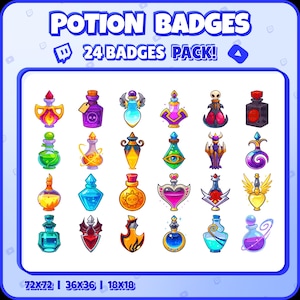Potion Badges – 24 Magical Twitch Sub Badges for Streamers – Fantasy Elixir, Alchemy Rank Icons, RPG Themed Subscriber Badge Pack