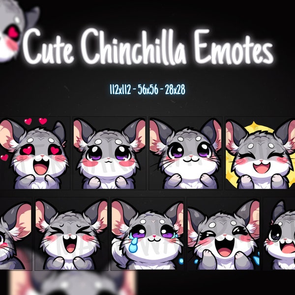 Cute Chinchilla 9 Emote Pack #2 for Twitch and Discord, Chinchilla Emote, Cute Chinchilla Emote, Emotes, Chinchilla Twitch Emotes