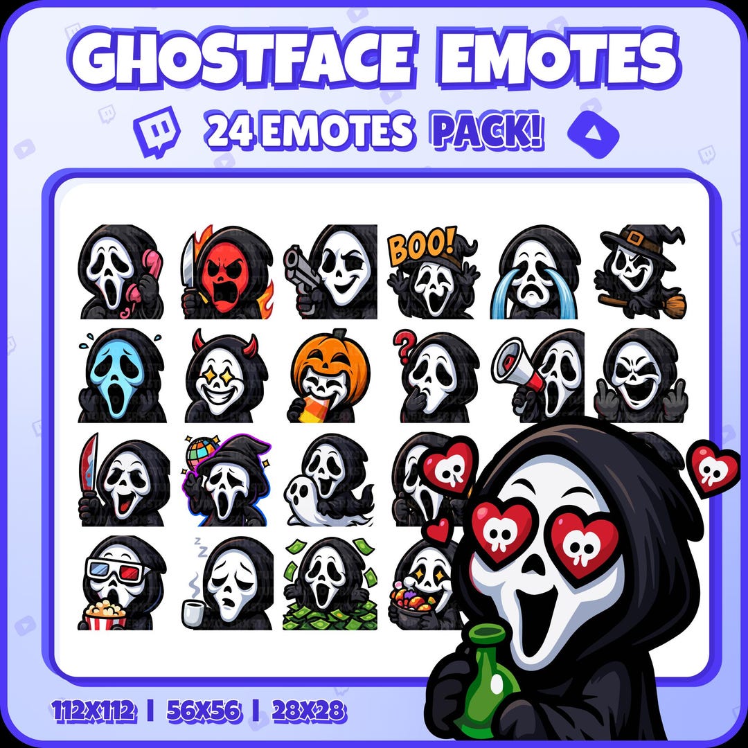 Ghostface Twitch Emotes – 24 Funny Horror Emotes Pack for Streamers ...
