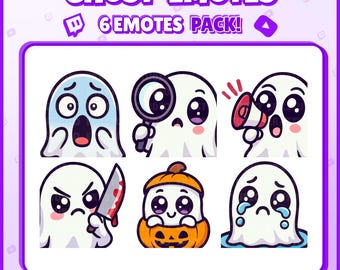 Ghost Twitch Emotes – 6 Cute and Spooky Ghost Emotes for Streamers, VTubers, Discord – Halloween PNG Digital Download