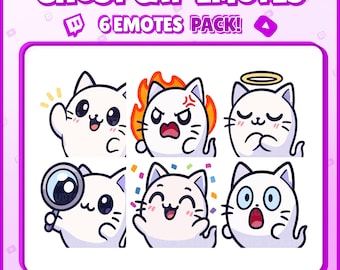 Ghost Cat Twitch Emotes – 6 Cute and Funny Ghost Cat Emotes for Streamers, Discord, VTubers – PNG Digital Download