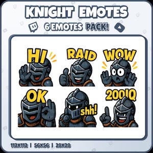 Knight Twitch Emotes – 6 Medieval Warrior Emotes for Streamers, Discord, VTubers – PNG Digital Download